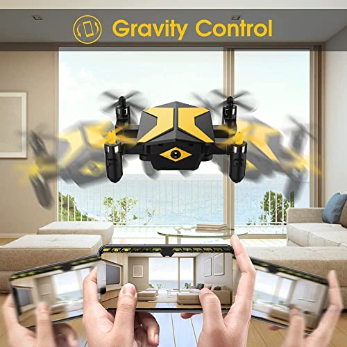 Mini Drone with Camera Drones for Kids Beginners, RC Quadcopter with App FPV Video, Voice Control, Altitude Hold, Headless Mode, Trajectory Flight, Foldable Kids Drone Christmas gift for Kids-Yellow