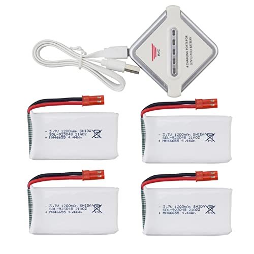 sea jump 4PCS 3.7V 1200mAh Lithium Battery with 4in1 Charger for X900 X9TW Folding Quadcopter Accessories Remote Control Drone Battery