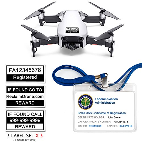 Mavic Air - FAA Drone Identification Bundle - Labels (3 Sets of 3) + FAA UAS Registration ID Card for Hobbyist Pilots + Lanyard and ID Card Holder