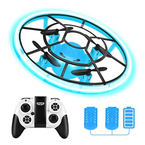 Mini Drones for Kids,RC Drone for Beginners with Neno Light,RC Helicopter Quadcopter with Altitude Hold,360° Rotating,Shinning Led Lights,2 Batteries,Kids Gifts Toys for Boys Girls (Blue)