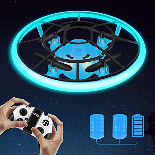 Mini Drones for Kids,RC Drone for Beginners with Neno Light,RC Helicopter Quadcopter with Altitude Hold,360° Rotating,Shinning Led Lights,2 Batteries,Kids Gifts Toys for Boys Girls (Blue)