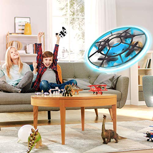 Mini Drones for Kids,RC Drone for Beginners with Neno Light,RC Helicopter Quadcopter with Altitude Hold,360° Rotating,Shinning Led Lights,2 Batteries,Kids Gifts Toys for Boys Girls (Blue)