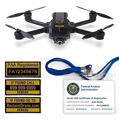 Yuneec Mantis Q - FAA Drone Labels (3 Sets of 3) + FAA UAS Registration ID Card for Hobbyist Pilots + Lanyard and ID Card Holder