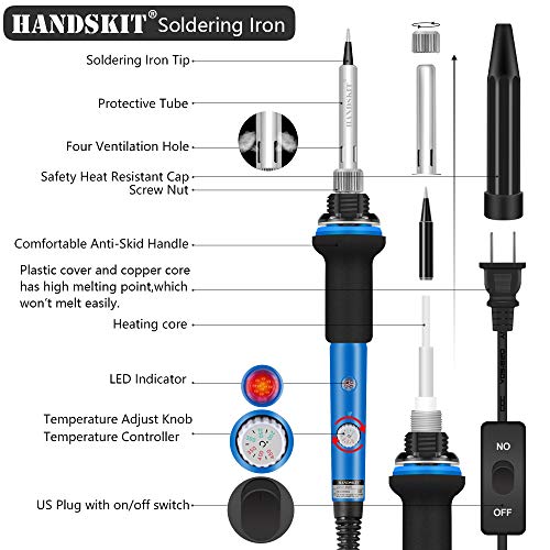 Soldering Iron, Soldering Kit, 19-in-1 60w Soldering Iron Kit Electronics Adjustable Temperature Welding Iron with ON/OFF Switch, Digital Multimeter, 5 Tips, Desoldering Pump, Screwdriver, Tweezers