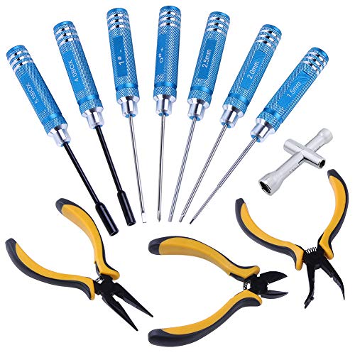 Hobbypark 11 in 1 Professional Multi RC Tools Kits Box Set Screwdriver Pliers Wrench Repair for RC Car Multirotors Airplane Boat