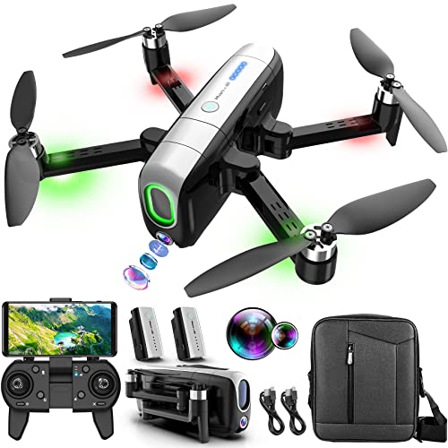 Drones with Camera for Adults 4K, Foldable Drones for Kids RC Drone Toys Gifts for Boys Girls with Brushless Motor, 5G Transmission, One Key Take Off, Waypoint Fly, Gesture Control, Batteries and Bag