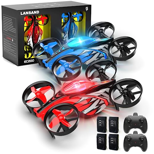 LANSAND 2Pack Mini Drones for Kids,Beginners,Adults, Small RC Drone Quadcopter with 2-In-1 Race and Fly Mode,LED Light,Altitude Hold,3D Flip,4 Batteries,Stress Relief for Adult,Toy Gift for Boys Girls