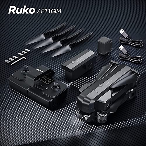 Ruko F11GIM Drones with Camera for Adults, 2-Axis Gimbal 4K EIS Camera, 2 Batteries 56Mins Flight Time,Brushless Motor, 5GHz FPV Transmission, GPS Auto Return Home, 5times Zoom No Fisheye