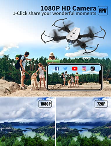 Drones with Camera for Adults/Kids/Beginners - Christmas Gifts,1080P FPV Photo/Live Video, Foldable Drones for Kids with 1 Key Fly/Land/Return, Drones for Adults with 360 Flip/Custom Path/164fts Range, RC Drone with APP/Voice/Gesture/Gravity Control