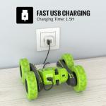 SGILE RC Stunt Car Toy, Remote Control Car with 2 Sided 360 Rotation for Boy Kids Girl, Green