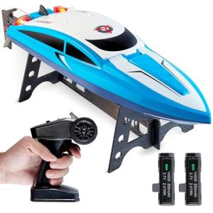 Force1 Velocity H102 RC Boat - Remote Control Boat for Pools and Lakes, Fast RC Boats for Adults and Kids with 20+ mph Speed Boat, 4 channel 2.4GHZ Remote Control, and Rechargeable Boat Battery (Blue)