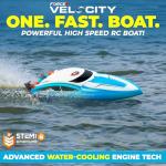 Force1 Velocity H102 RC Boat - Remote Control Boat for Pools and Lakes, Fast RC Boats for Adults and Kids with 20+ mph Speed Boat, 4 channel 2.4GHZ Remote Control, and Rechargeable Boat Battery (Blue)