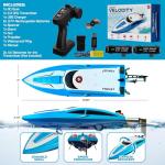 Force1 Velocity H102 RC Boat - Remote Control Boat for Pools and Lakes, Fast RC Boats for Adults and Kids with 20+ mph Speed Boat, 4 channel 2.4GHZ Remote Control, and Rechargeable Boat Battery (Blue)