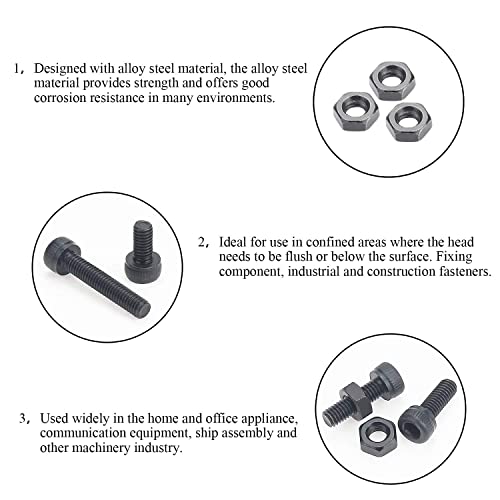 DYWISHKEY 360 Pieces M3 x 6mm/8mm/10mm/12mm/16mm/20mm, 12.9 Grade Alloy Steel Hex Socket Head Cap Bolts Screws Nuts Kit with Hex Wrench