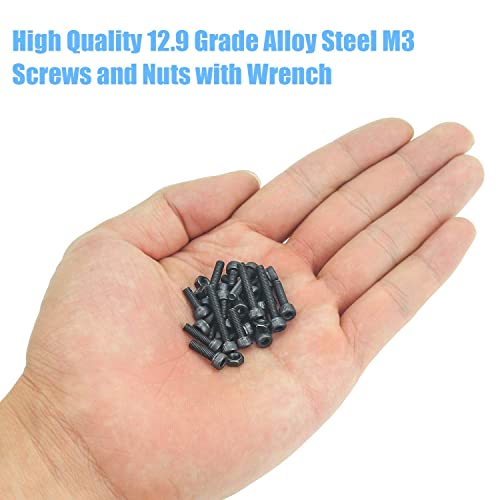 DYWISHKEY 360 Pieces M3 x 6mm/8mm/10mm/12mm/16mm/20mm, 12.9 Grade Alloy Steel Hex Socket Head Cap Bolts Screws Nuts Kit with Hex Wrench