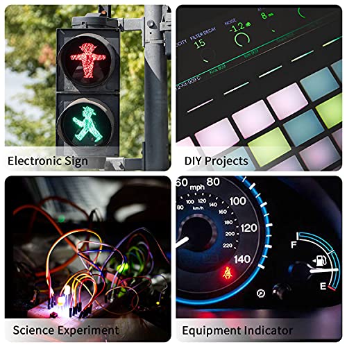 DiCUNO 100Pcs (10 Colors × 10Pcs) 5MM Pre Wired 12V LED Diodes, 9.4 Inch/24CM Ultra Bright Light Emitting Diodes Assorted Color Kit Box for Circuit Science Experiment, DIY Lighting Projects