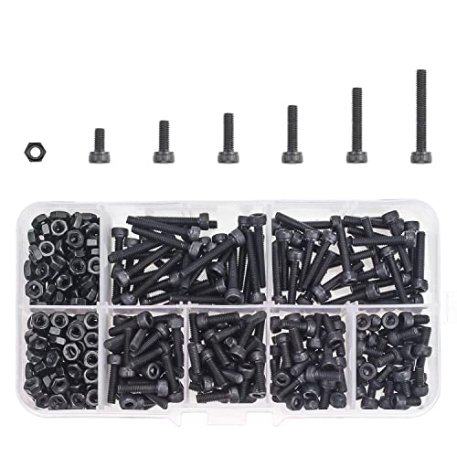 DYWISHKEY 360 Pieces M3 x 6mm/8mm/10mm/12mm/16mm/20mm, 12.9 Grade Alloy Steel Hex Socket Head Cap Bolts Screws Nuts Kit with Hex Wrench