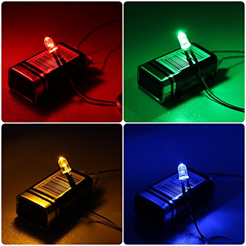 DiCUNO 100Pcs (10 Colors × 10Pcs) 5MM Pre Wired 12V LED Diodes, 9.4 Inch/24CM Ultra Bright Light Emitting Diodes Assorted Color Kit Box for Circuit Science Experiment, DIY Lighting Projects