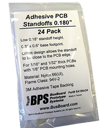BusBoard Prototype Systems SA180 Adhesive Standoffs, 24 Pack, 0.180" Height, Offset 0.6x0.6 Base, Fits 0.125" PCB Hole