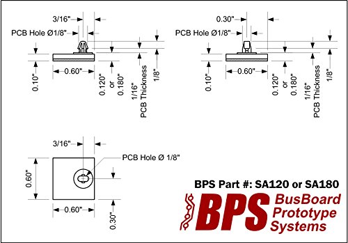 BusBoard Prototype Systems SA180 Adhesive Standoffs, 24 Pack, 0.180" Height, Offset 0.6x0.6 Base, Fits 0.125" PCB Hole