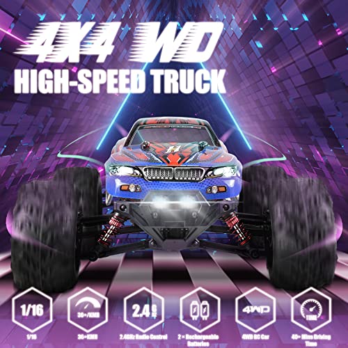 Hosim 1:16 Scale 4WD 36km/h High Speed RC Truck 9135 Remote Control RC Car 2.4Ghz Radio Controlled Off-Road RC Monster Truck RTR Hobby Car Buggy for Kids Adults (Red)