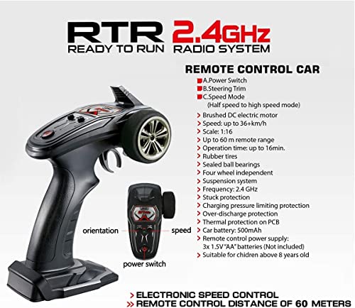 Hosim 1:16 Scale 4WD 36km/h High Speed RC Truck 9135 Remote Control RC Car 2.4Ghz Radio Controlled Off-Road RC Monster Truck RTR Hobby Car Buggy for Kids Adults (Red)