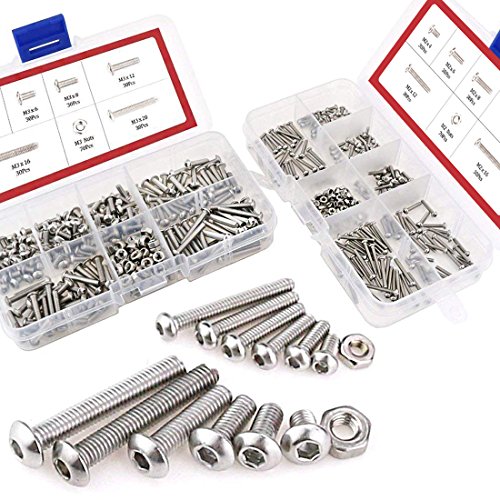 Hilitchi 500-Piece M2 M3 Hex Socket Button Head Cap Bolts Screws Nuts Assortment Kit (Button Head)