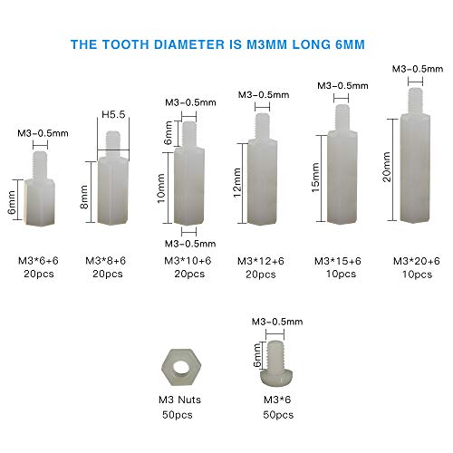 SZHKM 200pcs M3 Standoff Kit Rasberry Pi Standoffs Male Female Circuit Board Standoffs Hex PCB Standoffs Nylon Motherboard Standoffs Assortment for Drone Quadcopter Building