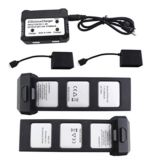 Fytoo 2PCS 7.4V 2800mah Lithium Battery with 2 in 1 Charger for HS720 HS720E Folding Brushless Quadcopter Accessories Remote Control Drone Lithium Battery