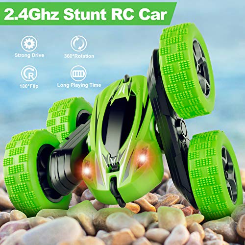 Remote Control Car, ORRENTE RC Cars Stunt Car Toy, 4WD 2.4Ghz Double Sided 360° Rotating RC Car with Headlights, Kids Xmas Toy Cars for Boys/Girls