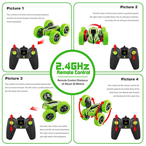 Remote Control Car, ORRENTE RC Cars Stunt Car Toy, 4WD 2.4Ghz Double Sided 360° Rotating RC Car with Headlights, Kids Xmas Toy Cars for Boys/Girls