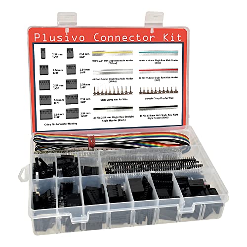 Dupont Connector Kit - 1004pcs Crimp Connector Kit with 2.54 mm Crimp Pin Connector Housings, Single Row Male Headers, Male/Female Crimp Pins and Ribbon Cable from Plusivo