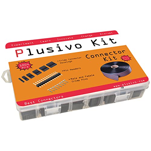 Dupont Connector Kit - 1004pcs Crimp Connector Kit with 2.54 mm Crimp Pin Connector Housings, Single Row Male Headers, Male/Female Crimp Pins and Ribbon Cable from Plusivo