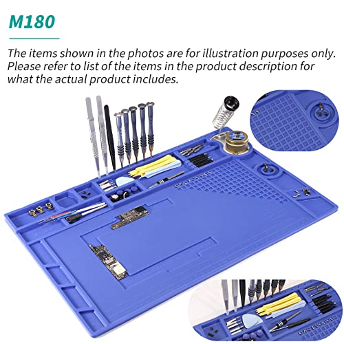 YIHUA M180 Anti-Slip Magnetic Insulation 500? Heat-Resistant Silicone Work Mat for Soldering, SMD Rework, Mobile Phone, Laptop, Electronics Repair and DIY Size: 17.32 x 12.20 Inches