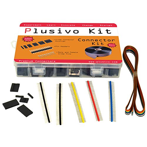 Dupont Connector Kit - 1004pcs Crimp Connector Kit with 2.54 mm Crimp Pin Connector Housings, Single Row Male Headers, Male/Female Crimp Pins and Ribbon Cable from Plusivo