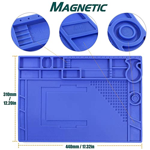 YIHUA M180 Anti-Slip Magnetic Insulation 500? Heat-Resistant Silicone Work Mat for Soldering, SMD Rework, Mobile Phone, Laptop, Electronics Repair and DIY Size: 17.32 x 12.20 Inches