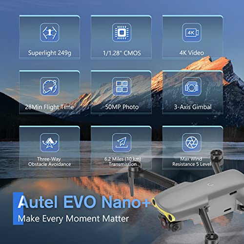 Autel Robotics EVO Nano+ Premium Bundle, 249g Mini Drone with 4K RYYB Camera, No Geo-Fencing, PDAF + CDAF Focus, 3-Axis Gimbal, 3-Way Obstacle Avoidance, Extra 64G SD, Nano Plus Fly More Combo, Gray