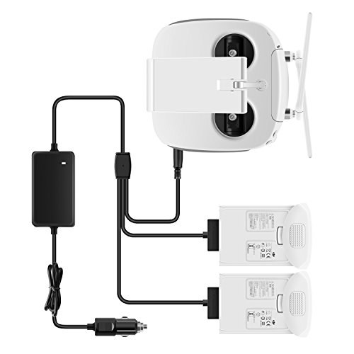 Rantow Phantom 4 Battery Car Charger - Charge 2 Batteries + 1 Remote Controller at the Same Time - Car Charger Adapter for DJI Phantom 4/4 Pro/Pro+/Advanced