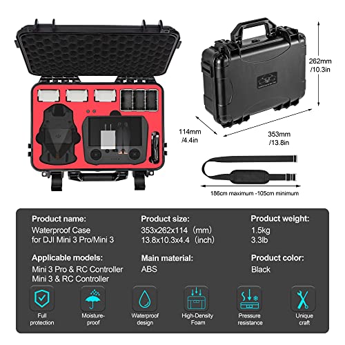STARTRC Mini 3 Pro Accessories Bundle 7 in 1 Accessories kit Waterproof Case,Glass,Filters,Propeller Holder,Propeller Guard,Lanyard Neck Strap, Landing Gear for DJI Mini 3 Pro Accessories