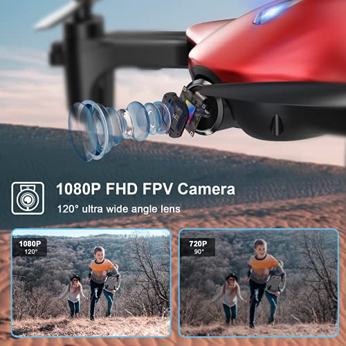 Drone for Kids, Drocon Spacekey FPV Wi-Fi Drone with Camera 1080P FHD, Real-time Video Feed, Great Drone for Beginners, Quadcopter Drone with Altitude Hold, One-Key Take-Off, Landing Foldable Arms (Red)