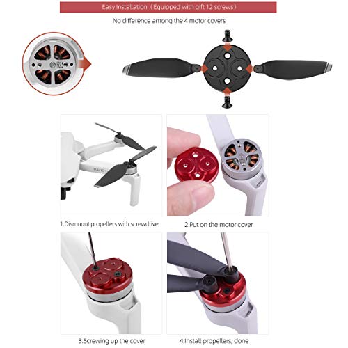 Darkhorse Upgraded Aluminum Motor Cover Cap 4 Pieces Compatible with DJI Mavic Mini Drone Accessory - Dustproof,Waterproof,Scratchproof Protection Mounts - Red