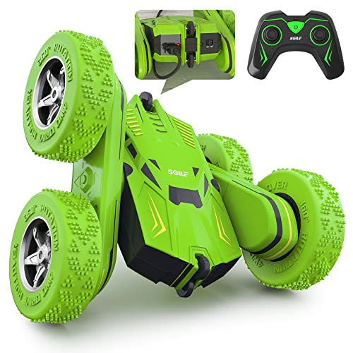 SGILE RC Stunt Car Toy, Remote Control Car with 2 Sided 360 Rotation for Boy Kids Girl, Green