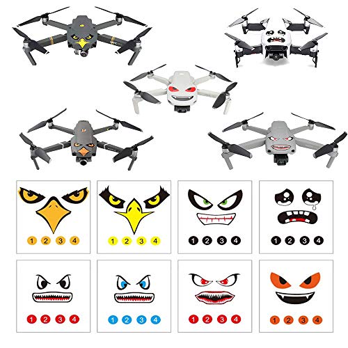 RCGEEK Stickers Set 3M Drone Decals Facial Expression Skins Compatible DJI Mavic Mini 2 / Mavic Air 2 / Mavic 2 Pro / Zoom / Mavic Pro Platinum / Pro / Mavic Air Avoiding Birds Clashing, 8 Styles