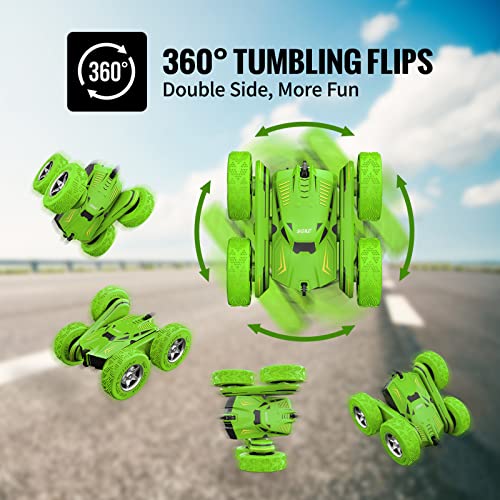 SGILE RC Stunt Car Toy, Remote Control Car with 2 Sided 360 Rotation for Boy Kids Girl, Green