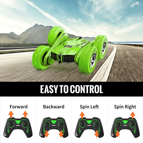 SGILE RC Stunt Car Toy, Remote Control Car with 2 Sided 360 Rotation for Boy Kids Girl, Green
