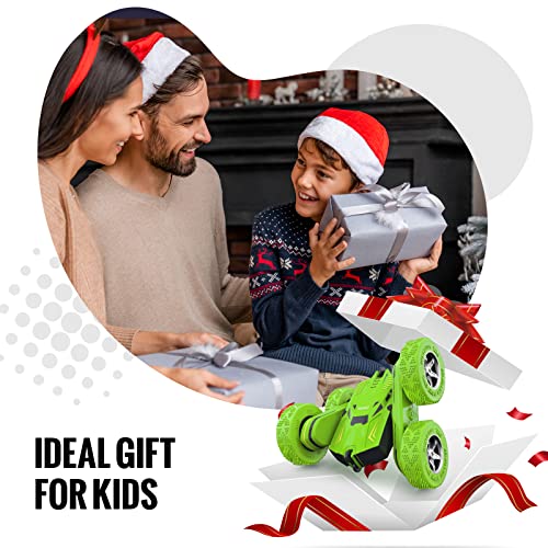 SGILE RC Stunt Car Toy, Remote Control Car with 2 Sided 360 Rotation for Boy Kids Girl, Green