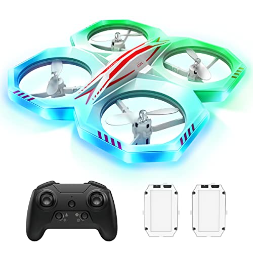 Tecnock LED Drone for Kids - Mini Drones with 11 LED Lights RC Quadcopter for Beginners with 2 Batteries Altitude Hold, Headless Mode, 360Â° Flip and Rotate Gift Toy for 4 6 8-12 Year Old Boy Girl kids
