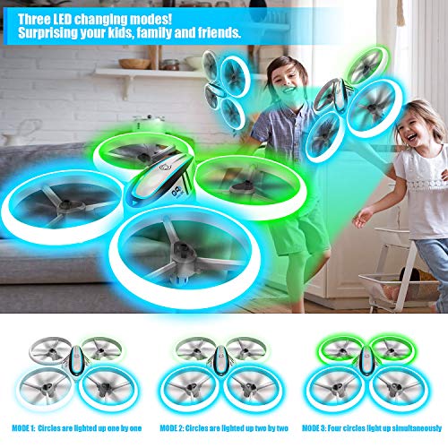 Q9 Drones for Kids,RC Drone with Altitude Hold and Headless Mode,Quadcopter with Blue & Green Lights,Propellers Full Protect and Double Batteries,Easy to Fly Gift Toy for Boys and Girls
