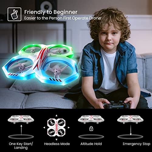 Tecnock LED Drone for Kids - Mini Drones with 11 LED Lights RC Quadcopter for Beginners with 2 Batteries Altitude Hold, Headless Mode, 360Â° Flip and Rotate Gift Toy for 4 6 8-12 Year Old Boy Girl kids