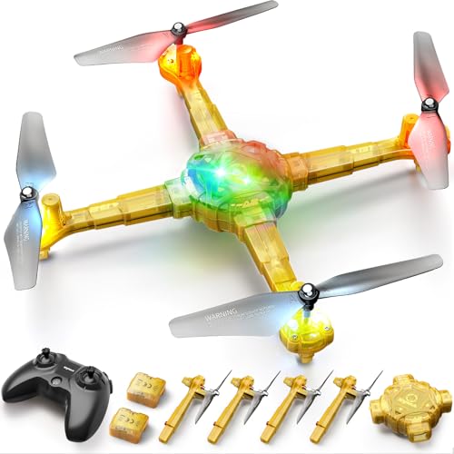Drones for Kids, SYMA X440 DIY Mini RC Drone with Detachable Arms Remote Control Toys Gifts for Boys Girls with 7-Color Light Switching, 16 Stunts, 2 Modular Batteries and Altitude Hold, Yellow